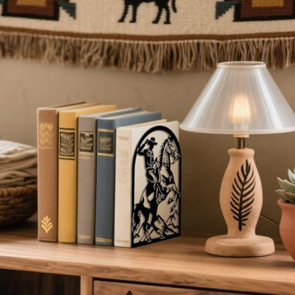 Peacoblue 5.3"x4.3"x7.9" Metal Bookends, Heavy Duty Book Ends for Shelves - style: Cowboy Horse Riding