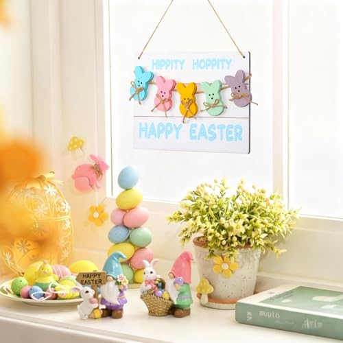 Easter Decorations, Multicolor Wooden Hanging Bunny Door Sign with Happy Easter Greeting, Rustic Vintage Farmhouse Style Wall Decor for Home, Spring Holiday Ornaments (Minimalist) - color: Minimalist