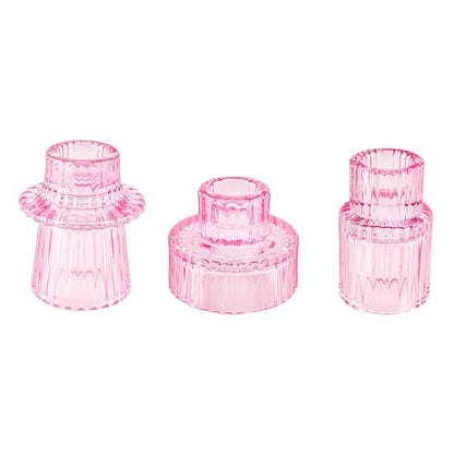 Glass Candlestick Holders, Taper Candle Holders, Set of 3, Pink - color: Pink, size: 3 PCS