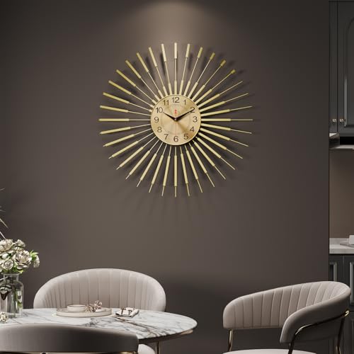 Cuspin 24 Inch Gold Wall Clock, Large Mid Century Modern Sunburst Clocks - color: Gold Atomic Sunburst, size: Small