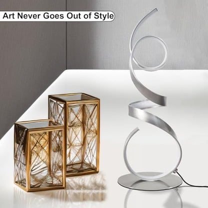20W 2700LM 3 Colors Dimmable LED Art Table Lamp 21.4 Inch with Touch Switch for Living Room,Bedroom (Sand Nickel(Remote)) - color: Sand Nickel(Remote)