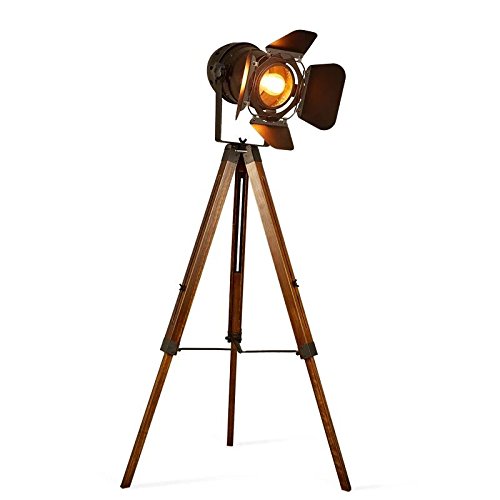 Vintage Adjustable Wood Tripod Floor Lamp for Living Room, Camera Large - size: Large Camera