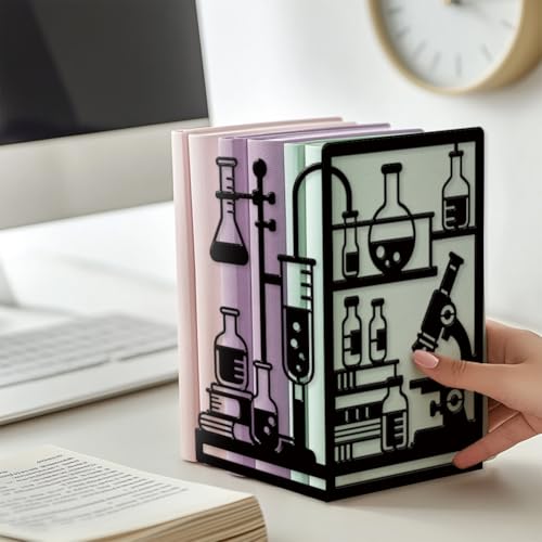 Peacoblue 5.5"x4.3"x8.3" Metal Bookends, Heavy Duty Book Ends for Shelves - style: Chemistry Experiment