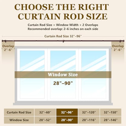 2 Pack Curtain Rods for Windows 32-96 Inch, 1 Inch Adjustable Brown Curtain Rod Set with Brackets, Easy Install - color: Brown, size: 32"-96"/2 Pack