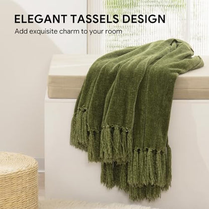 RECYCO Chenille Throw Blanket for Couch, 60"x80", Loden Green - color: Loden Green, size: 60'' X 80''