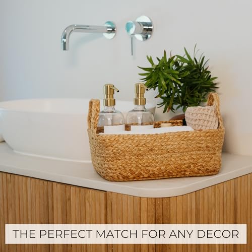 Beautiful Storage Basket Set of 4 - Natural Jute Rope Bins for Shelves