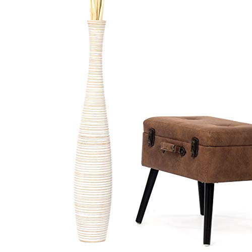 Leewadee Large White Wash Home Decor Floor Vase – Wooden 34 inches Tall Farmhouse Decor Flower Holder for Fake Plant and Pampas Grass - color: White Wash, size: 34 inches