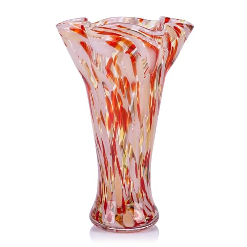9.0" H Blush Pink Glass Vases for Flower, Unique Hand Blown Glass Vase - color: Blush Pink