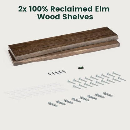 36in Live Edge Solid Elm Floating Shelves, Walnut, Set of 2 - color: Walut Color, size: Live Edge 36 inch, 2Packs