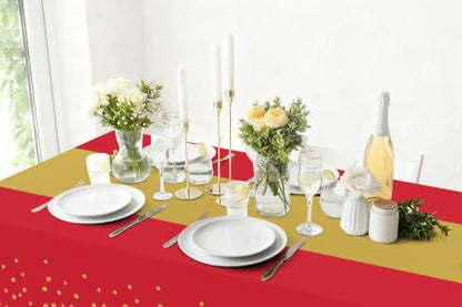 Smiry Disposable Rectangle Plastic 54 x 108 Inch Table Cloth 3 Pack - color: Gold and Red
