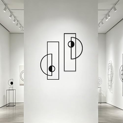 LumDecor 2 Pcs Black Abstract Metal Geometric Wall Decor Black Wall Art Minimalist Modern Geometric Wall Decoration for Living Room Bedroom Bathroom Kitchen Hallway Home Office