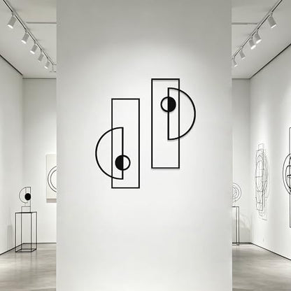 LumDecor 2 Pcs Black Abstract Metal Geometric Wall Decor Black Wall Art Minimalist Modern Geometric Wall Decoration for Living Room Bedroom Bathroom Kitchen Hallway Home Office
