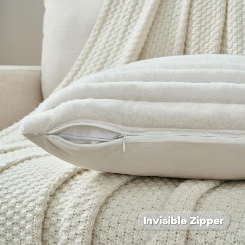 FUTEI Pack of 2 Faux Fur Throw Pillow Covers 28x28 Inch, Cream White - color: Cream White, size: 28" x 28" (Pack of 2)