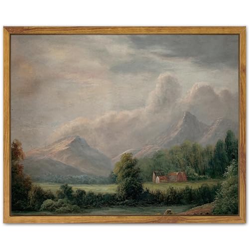 SHENIFY Vintage Landscape Framed Canvas Wall Art Retro Village Prints Modern Bathroom Kitchen Office Decor - 8x10in Natural Framed - color: Countryside, size: 10"L x 8"W