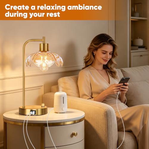 Glass Table Lamps Set of 2, Champagne Dimmable Bedside Lamps for Bedroom - color: Gold&‎Champagne-2