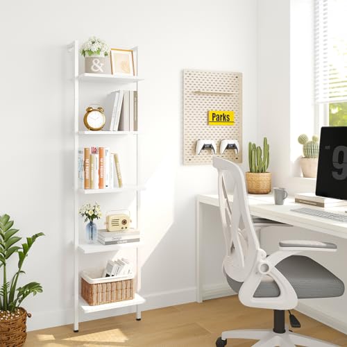 ELYKEN Ladder Shelf, 5-Tier Wood Wall Mounted Ladder Bookshelf - color: White