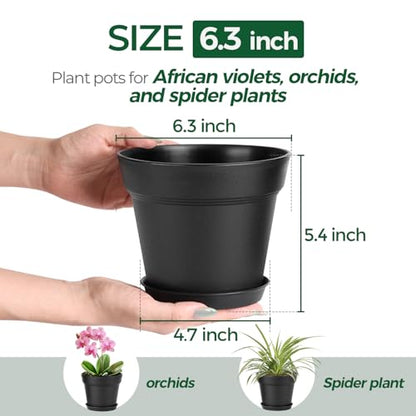 T4U Plant Pots Indoor 6 Inch 8 Pack, Plastic Flower Pots with Saucer Black - color: Black, size: 6 inch