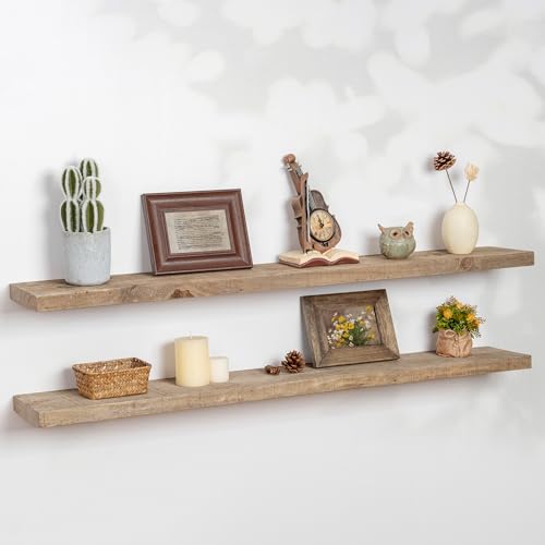 FLYJOE Floating Shelves | 8" Deep Rustic Reclaimed Barnwood Wall Hanging Shelves with Invisible Heavy-Duty Metal Bracket | Wall Mounted | Farmhouse Style | 48 inches, 2 PCs, Distressed Natural - color: Distressed Natural, size: 48inches-2P