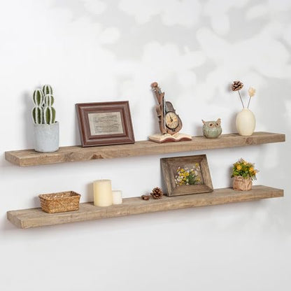 FLYJOE Floating Shelves | 8" Deep Rustic Reclaimed Barnwood Wall Hanging Shelves with Invisible Heavy-Duty Metal Bracket | Wall Mounted | Farmhouse Style | 48 inches, 2 PCs, Distressed Natural - color: Distressed Natural, size: 48inches-2P