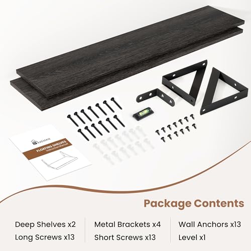 Axeman 36 Inch Floating Shelves, 8 Inch Deep Black Wall Shelves Set of 2 - color: Black, size: 36 Inch