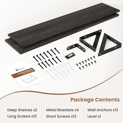 Axeman 36 Inch Floating Shelves, 8 Inch Deep Black Wall Shelves Set of 2 - color: Black, size: 36 Inch