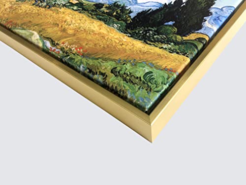 Wieco Art Framed Canvas Art Wheat Field with Cypresses by Van Gogh Impressionist Landscape oil Paintings Canvas Prints Artwork Wall Art for Living Room Home Office Decorations - size: 24"L x 20"W