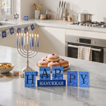 Smile Happy Hanukkah Sign Blocks Wood Decoration - style: Hanukkah