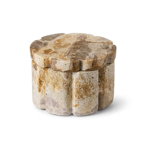 Elanze Designs Leopard Marble Scallop Pinch Pot, Decorative Marble Trinket Box with Lid, Small 4 Inch Scalloped Jewelry Holder for Vanity, Dresser, Shelf, or Tabletop Decor