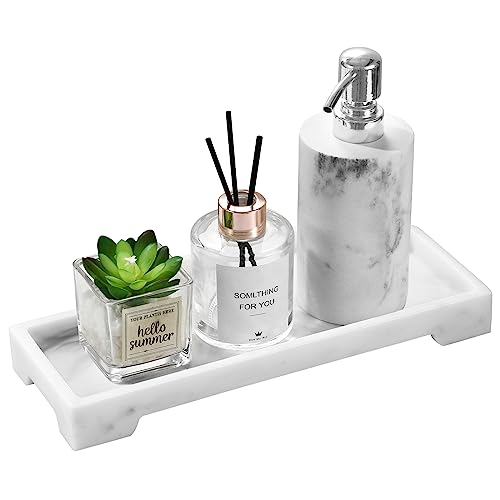 Luxspire Marble Tray for Soap Dispenser Perfume Jewelry, S, Marble White - color: B - White Marble, style: Small