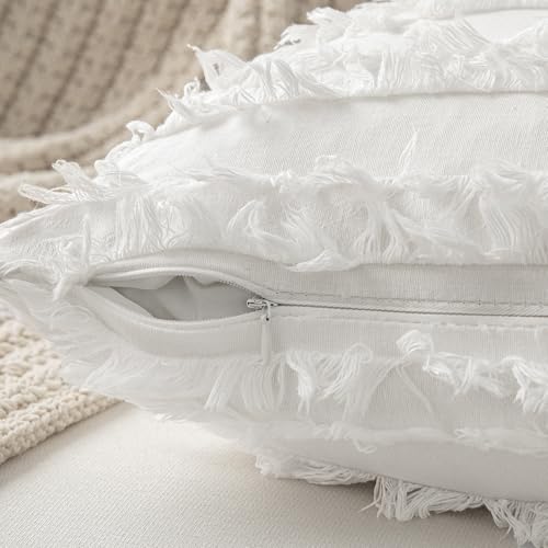 MIULEE Boho Linen Striped Throw Pillow Covers 20x20, White - color: White, size: 20" x 20" (Pack of 2)