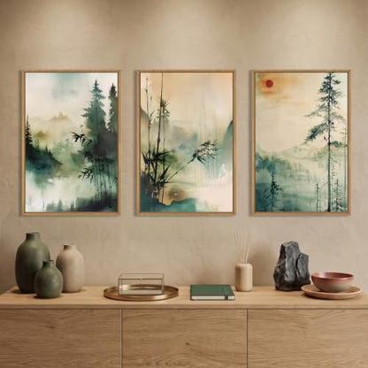 Celestdeco Chinoiserie Landscape Framed Canvas Wall Art Set-16"x24"x3 - color: Chinoiserie Wall Art, size: 16"L x 24"W