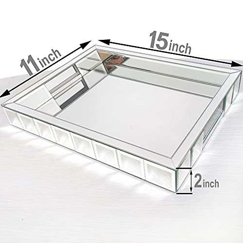 Wocred Perfume Tray,Super Gorgeous Vanity Tray with Handles,Jewelry Organizer Decorative Tray for Dresser,Coffee Table,Bedroom Ottoman(11”x15”x2”) - size: 15" x 11" x 2"