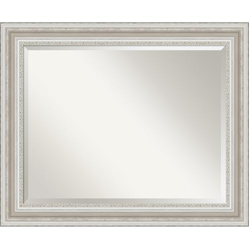 Amanti Art 오버 싱크대용 실버 욕실 거울, 71.1 x 86.4cm(28 x 34인치) 팔러 실버 직사각형 화장대 거울, 대형 전통 프레임, 수평 및 수직으로 걸 수 있음, 욕실 벽 장식, 경사진 가장자리 - color: 팔러 실버 V1, size: 34"L x 28"W