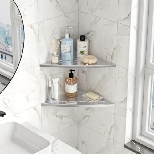 Qeke 2 Pack Corner Shower Shelf Brushed, 11.5" Recessed Tile Shower Shelf - color: Brushed Nickel
