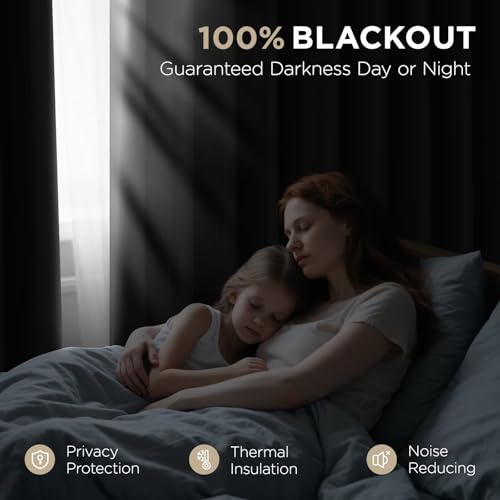 Joydeco Blackout Curtains 108 Inches Long, Thermal Insulated Black Out Curtains 2 Panels Set, Room Darkening Drapes for Living Room Window Rod Pocket Back Tab (W37 x L108 Inch, Black) - color: Black, size: 37"W x 108"L (Pack of 2)