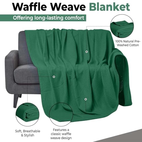 100% Cotton Blankets for Bed - Waffle Weave Blankets for Summer, Lightweight and Breathable Soft Woven Blanket for Spring (Dark Green, Throw (50" x 60")) - color: Dark Green, size: Throw (50" x 60")