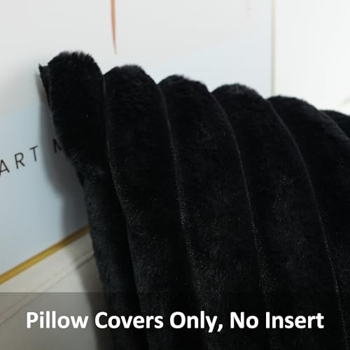 JOJUSIS Faux Fur Plush Throw Pillow Covers, Black, 20 x 20-Inch - color: Black, size: 20" x 20" (Pack of 2)