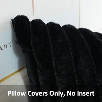 JOJUSIS Faux Fur Plush Throw Pillow Covers, Black, 20 x 20-Inch - color: Black, size: 20" x 20" (Pack of 2)