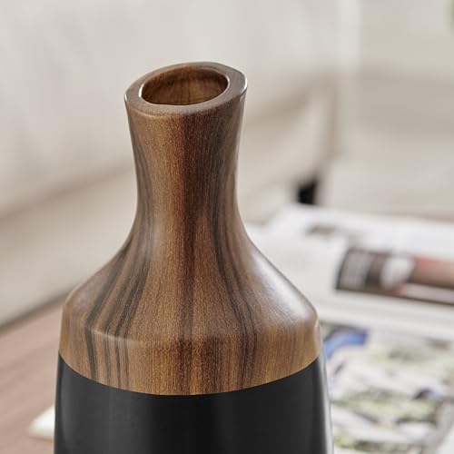 Milo Kande Carafe Modern Two Tone Tabletop Vase - Black and Walnut - Large or Small (Small)