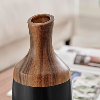 Milo Kande Carafe Modern Two Tone Tabletop Vase - Black and Walnut - Large or Small (Small)