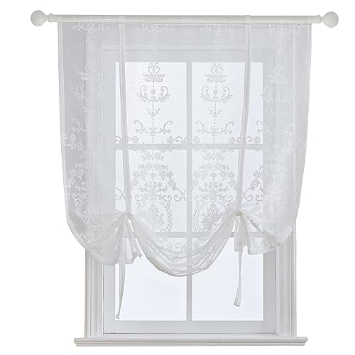 Sheer Tie Up Balloon Curtains for Kitchen Window Lace 47 x 47 Inch - size: 47"W x 47"L (Pack of 1)