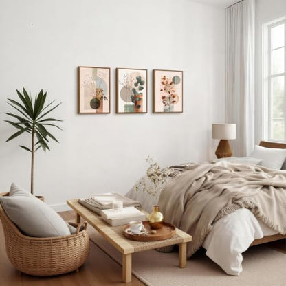 WENGTIAO Boho Neutral Abstract Botanical Framed Canvas Wall Art 12"x16"x3 - color: Boho Neutral Abstract Botanical, size: 12"x16"x3Pcs