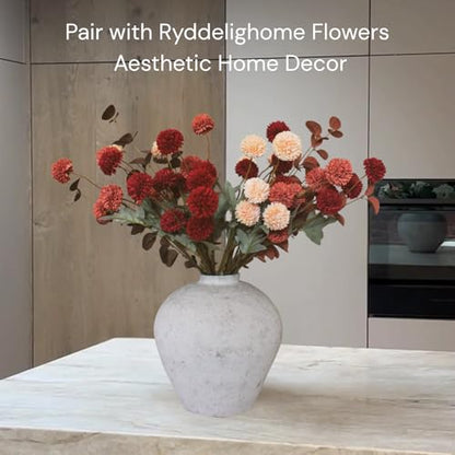 Handemade Large Round Vase for Centerpieces, White Farmhouse Rustic Vase - color: White