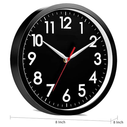 AKCISOT 8 Inch Wall Clock, Silent Battery Operated Analog Clock, Black - color: J_black-black, size: 8 Inch