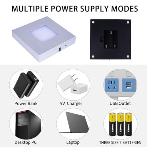 4.33 inch LED Multimodal Multicolor Light Stand Base - Silver Square Display Base for 3D Crystal Glass Art - USB/Battery Powered Crystal Stand - color: D-multi-mode Silver Base