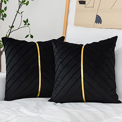 WACOMECO Velvet Throw Pillow Covers, Pack of 2 Soft Gold Decorative Cushion Covers for Couch Sofa Living Room Home Decoration, Black, 20x20 inch - color: Black, size: 20" x 20" (Pack of 2)