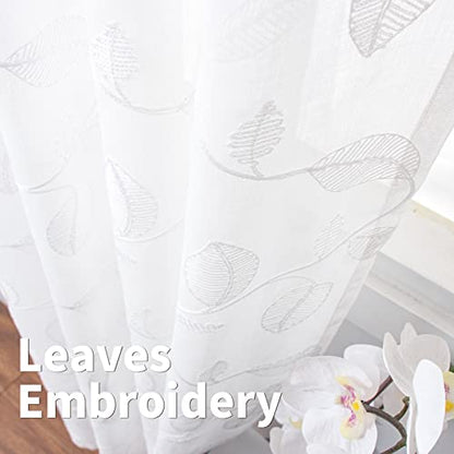 BGment White Sheer Curtains 120 Inches Long Living Room 2 Panels - color: White-leaf, size: 52"W x 120"L (Pack of 2)