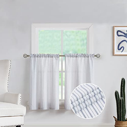 SXZJTEX Striped Cafe Curtains 36 Inch Blue White Kitchen Tiers - color: Blue, size: 27"W x 36"L (Pack of 2)
