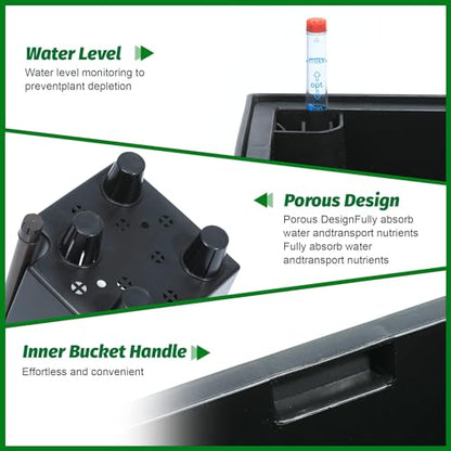 Garvee 22" Self-Watering Tall Planter with Water Level Indicator, Set of 2 - color: Black