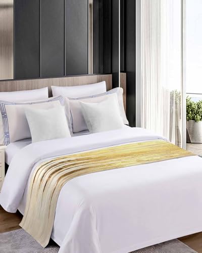 Abstract Gold Bed Runner Scarf King Size, Modern Brush Luxury Strokes Artwork Luxury Bed Throw Runners & Scarves for Twin Full Queen King Foot of Bed, Bedroom Hotel Wedding Room Decoration, 94"x20" - size: 94x20in,240x50cm